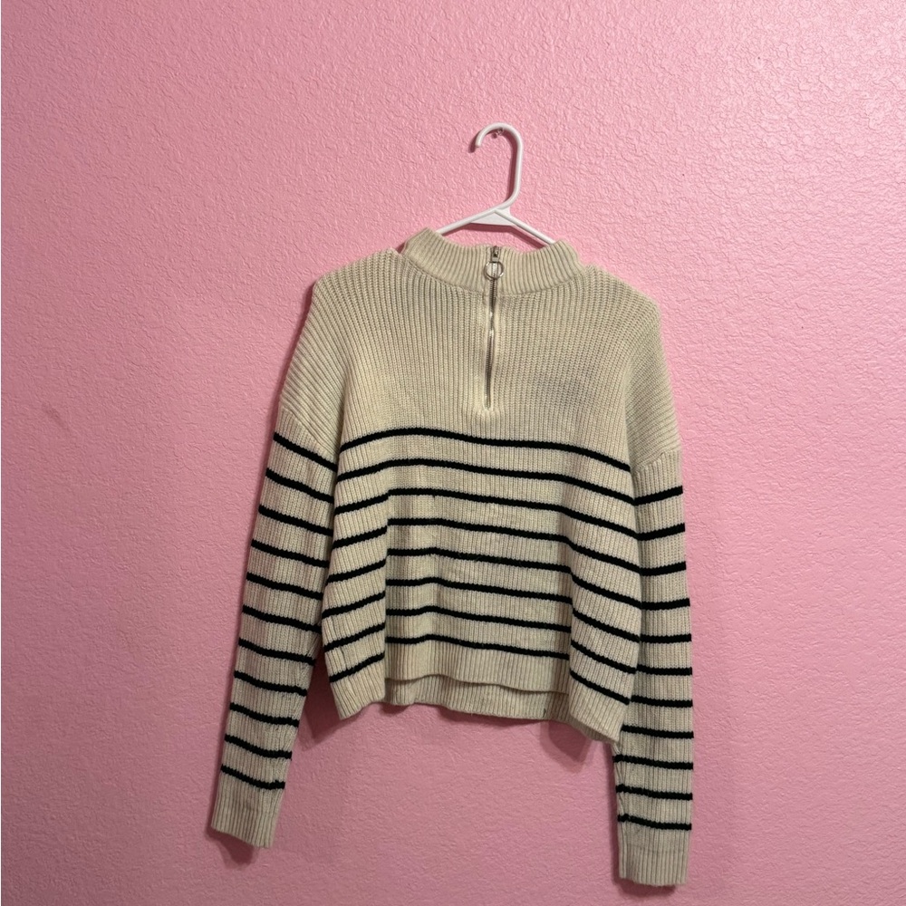 SHEIN Cream and Black Striped Turtleneck Sweater